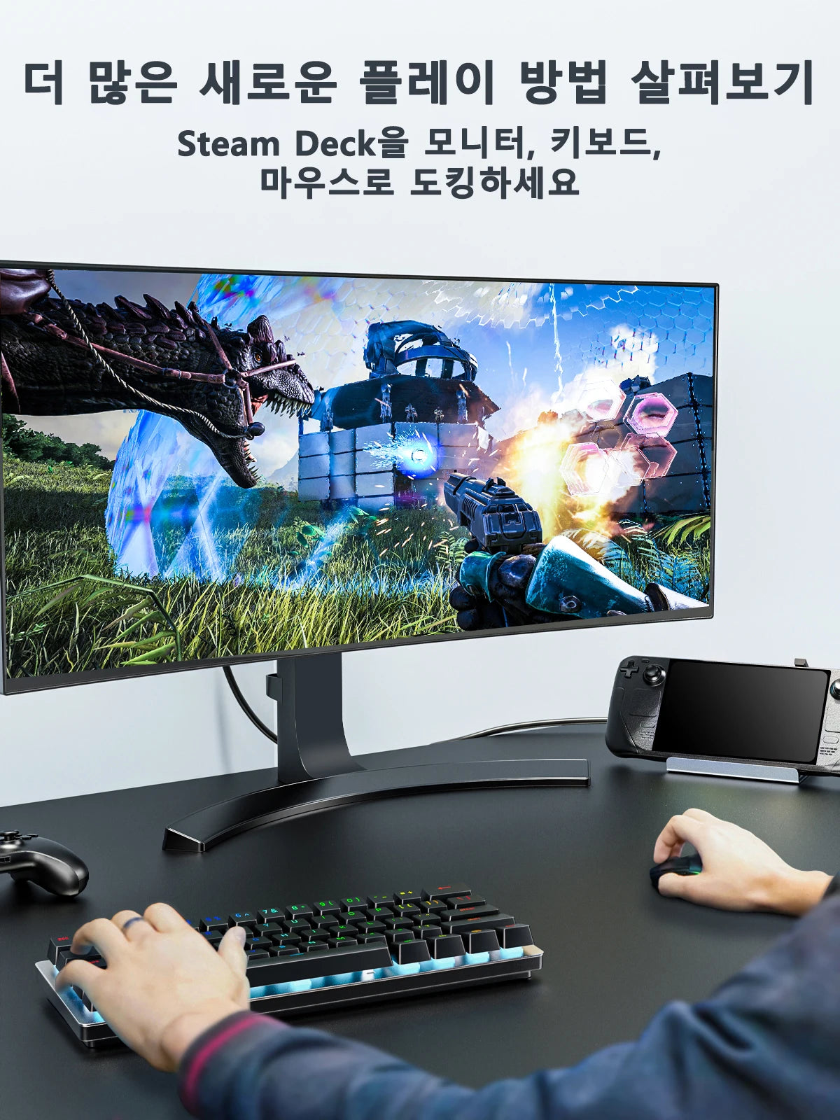 Lemorele Steam Deck Dock Console with USB-C to HDMI PD100W Gigabit Ethernet Console Hub Holder