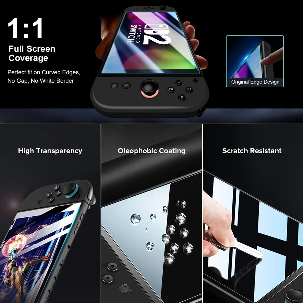 Screen Protector Tempered Glass For Switch Nintendo 2 With Joycon Thumb Grip