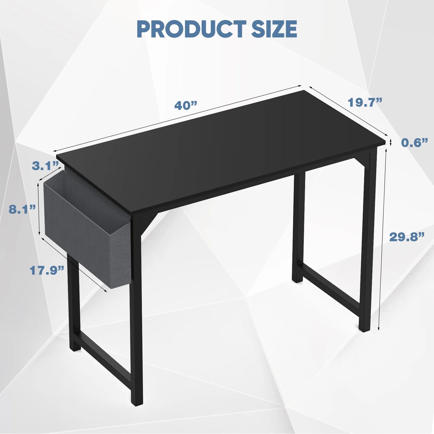 Computer Desk Writing Study Office Gaming Table Modern Simple Style Compact with Side Bag