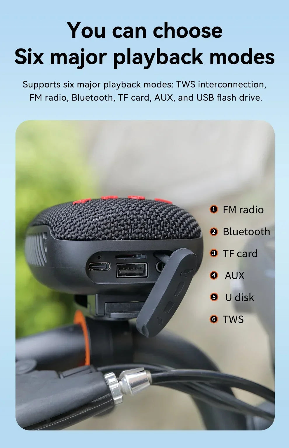 TG392 Outdoor Bicycle Portable Mini Bluetooth Speaker Waterproof FM Radio Supports TWS/TF/AUX Subwoofer Bicycle Wireless Speaker