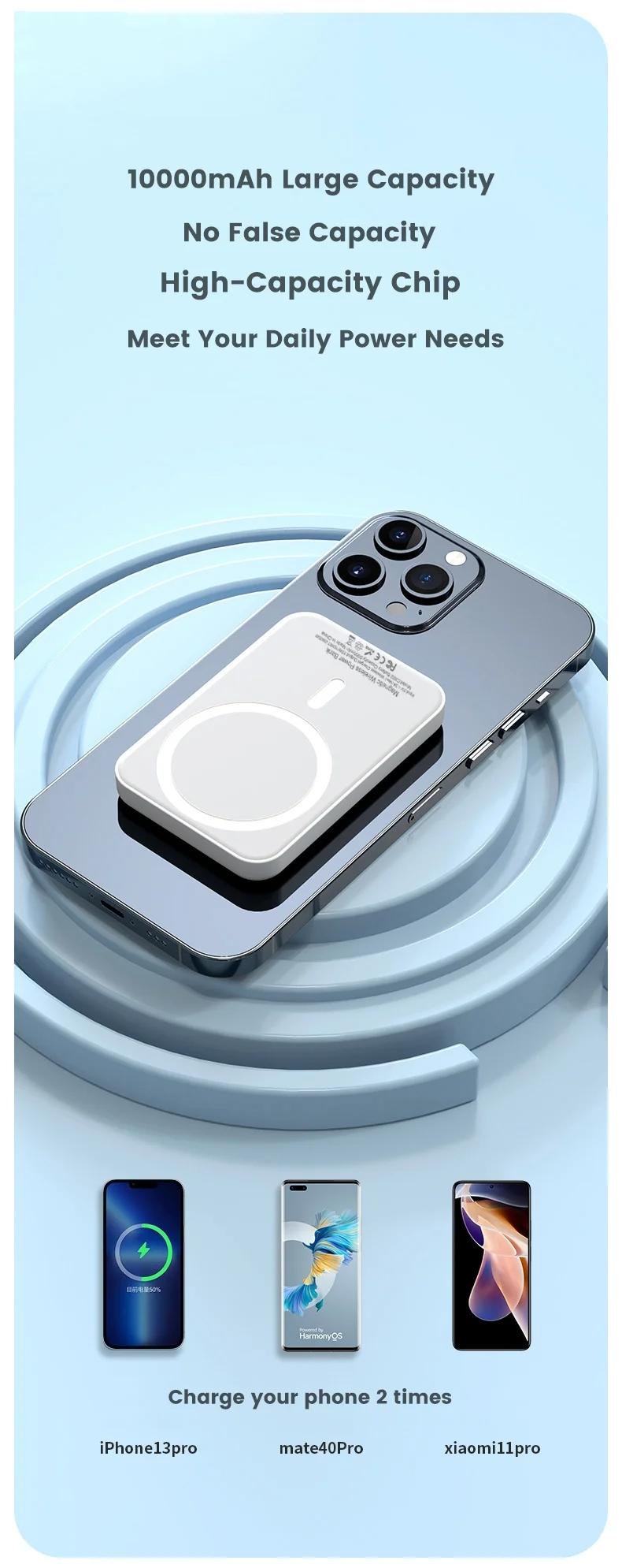 Thin, light and Portable for MagSafe 5000/10000mAh magnetic wireless power bank for iPhone 12-16
