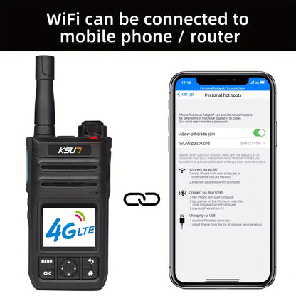 KSUN 4G Network Radio WiFi PTT Button 1.77 Inch Screen Walkie Talkies Long Range 5000 Miles For Zello (1pc, Black, No Sim Card)