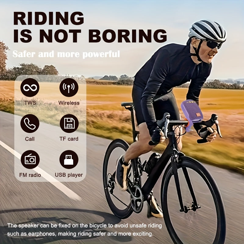 Outdoor Cycling Portable Speaker, a Compact Wireless Speaker for Cycling, Features IPX5 and TWS Capabilities. It Supports FM, TF Cards and USB Drives