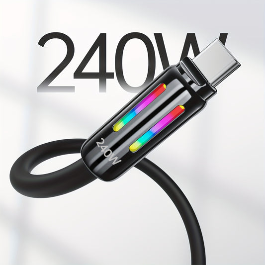 240W USB C to USB C Fast Charging Cable - Soft Silicone Cover with LED Indicator - 480Mbps Data Transfer | 60% Faster Speed - 3 Colors (Purple/Yellow/Black) - For iPhone, for Samsung for Galaxy, for iPad Pro, MacBook