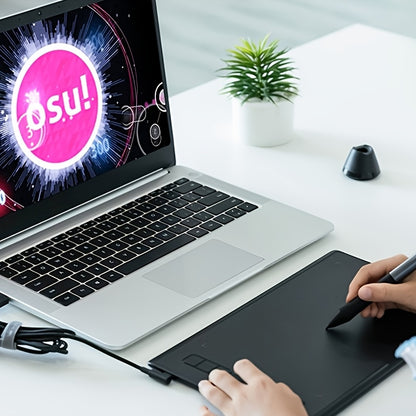 6x4 Inch Drawing Pad/Art Tablet Featuring a Battery-Free Stylus, 8192 Levels of Pen Pressure and 6 Hotkeys, Suitable for Drawing, Writing, Design, Teaching. Compatible with Mac, PC and Mobile