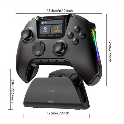 Interactive Screen Wireless Gaming Controller For PC/Switch/iOS/Android/Steam Deck, Hall Effect Stick & Trigger, RGB Lighting, Remappable Buttons, 1800mAh With Charging Dock -V2/Black(No Drift), [Notice]Not Compatible With Xb