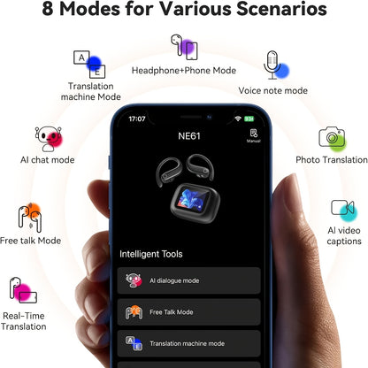 HTC NE61 New Heart Rate Monitoring Open Wireless Audio Earbuds, HIFI Audio Quality and HD Calls, LED Full-Color Touch Screen, Wireless 6.0 Earbuds,