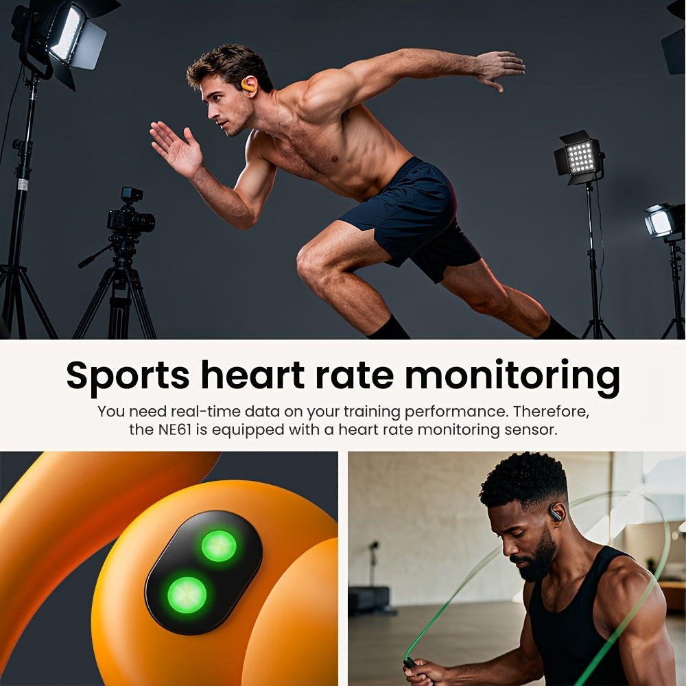 HTC NE61 New Heart Rate Monitoring Open Wireless Audio Earbuds, HIFI Audio Quality and HD Calls, LED Full-Color Touch Screen, Wireless 6.0 Earbuds,