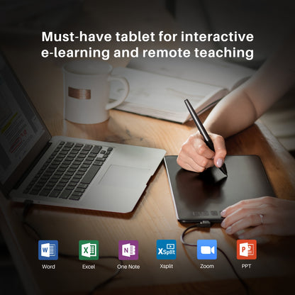 6x4 Inch Drawing Pad/Art Tablet Featuring a Battery-Free Stylus, 8192 Levels of Pen Pressure and 6 Hotkeys, Suitable for Drawing, Writing, Design, Teaching. Compatible with Mac, PC and Mobile