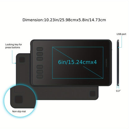 6x4 Inch Drawing Pad/Art Tablet Featuring a Battery-Free Stylus, 8192 Levels of Pen Pressure and 6 Hotkeys, Suitable for Drawing, Writing, Design, Teaching. Compatible with Mac, PC and Mobile
