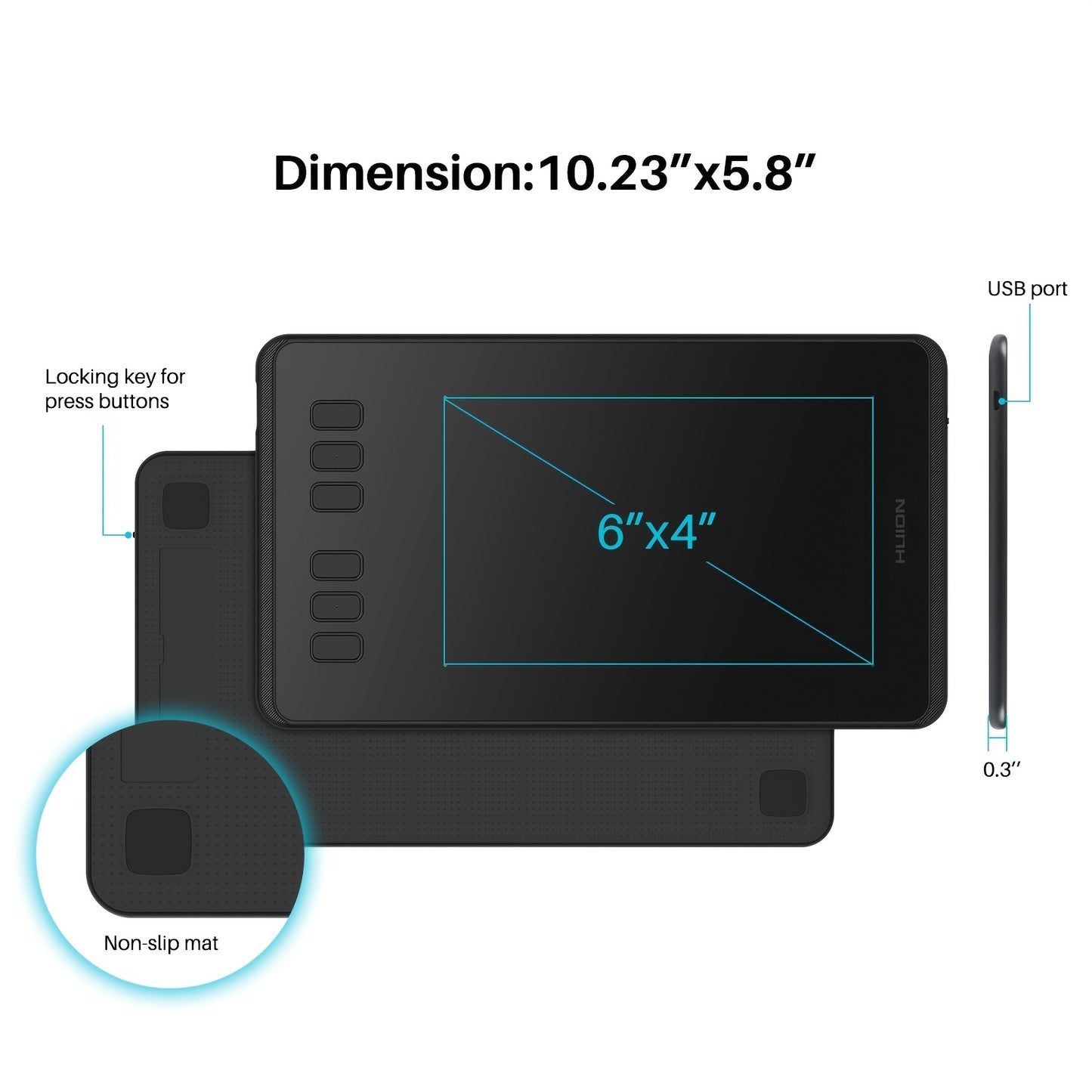 6x4 Inch Drawing Pad/Art Tablet Featuring a Battery-Free Stylus, 8192 Levels of Pen Pressure and 6 Hotkeys, Suitable for Drawing, Writing, Design, Teaching. Compatible with Mac, PC and Mobile