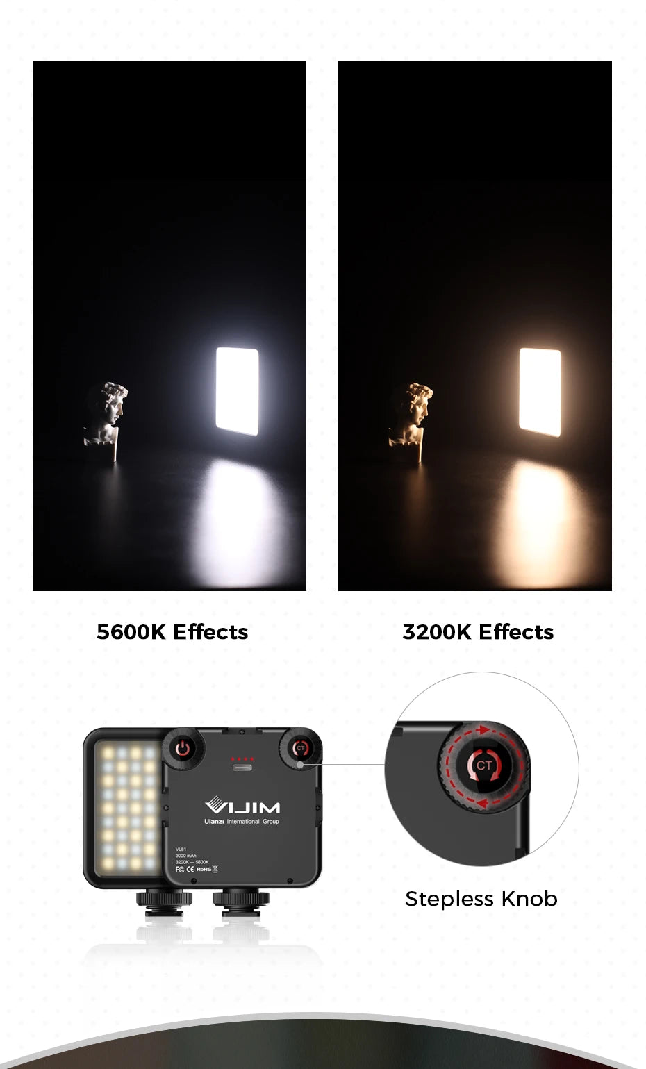 VIJIM VL81 LED Video Light Camera Light 3200-5600K 850LM 6.5W With Cold Shoe Mini Vlog Fill Light 3000mAh Panel Lamp Photography