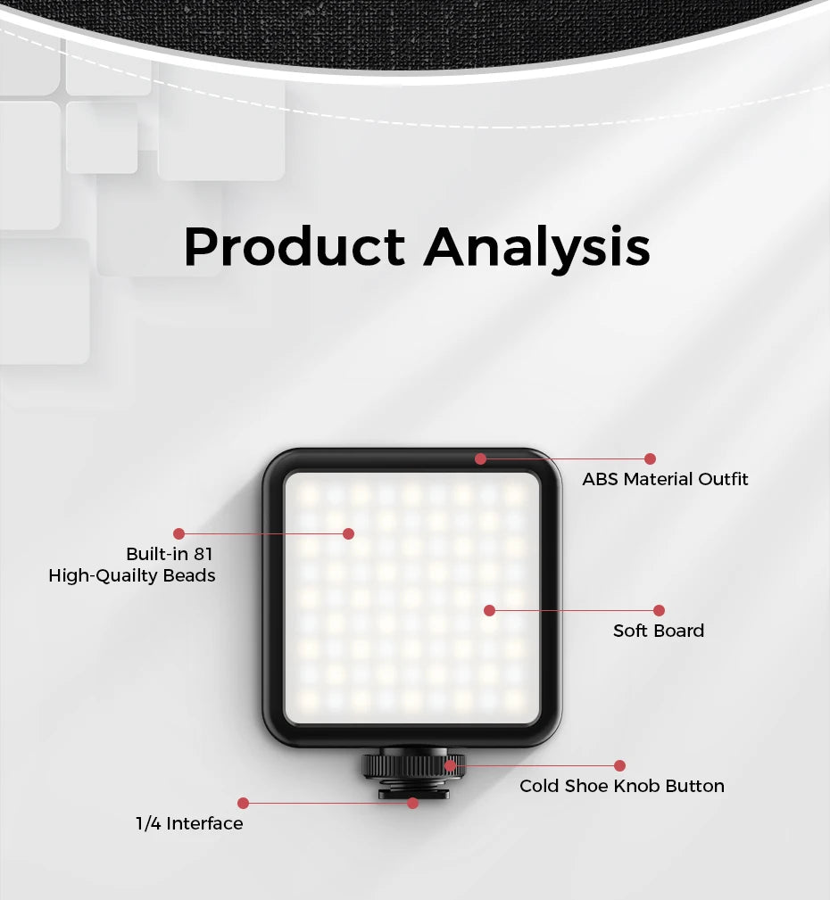 VIJIM VL81 LED Video Light Camera Light 3200-5600K 850LM 6.5W With Cold Shoe Mini Vlog Fill Light 3000mAh Panel Lamp Photography