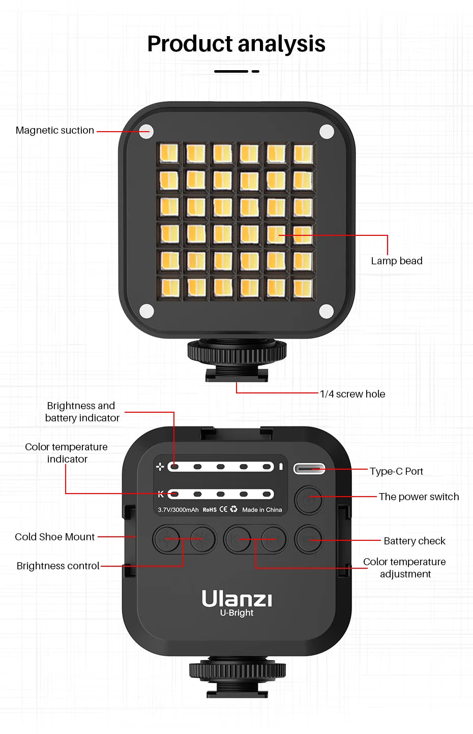 VIJIM VL81 LED Video Light Camera Light 3200-5600K 850LM 6.5W With Cold Shoe Mini Vlog Fill Light 3000mAh Panel Lamp Photography
