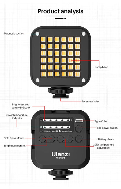 VIJIM VL81 LED Video Light Camera Light 3200-5600K 850LM 6.5W With Cold Shoe Mini Vlog Fill Light 3000mAh Panel Lamp Photography