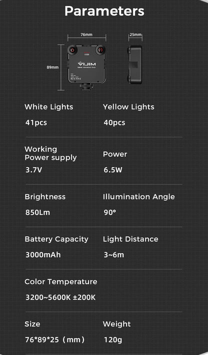 VIJIM VL81 LED Video Light Camera Light 3200-5600K 850LM 6.5W With Cold Shoe Mini Vlog Fill Light 3000mAh Panel Lamp Photography