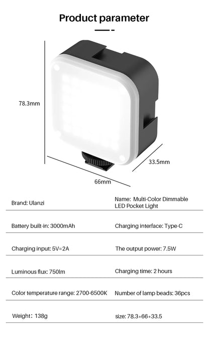 VIJIM VL81 LED Video Light Camera Light 3200-5600K 850LM 6.5W With Cold Shoe Mini Vlog Fill Light 3000mAh Panel Lamp Photography