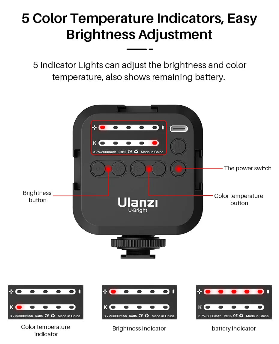 VIJIM VL81 LED Video Light Camera Light 3200-5600K 850LM 6.5W With Cold Shoe Mini Vlog Fill Light 3000mAh Panel Lamp Photography