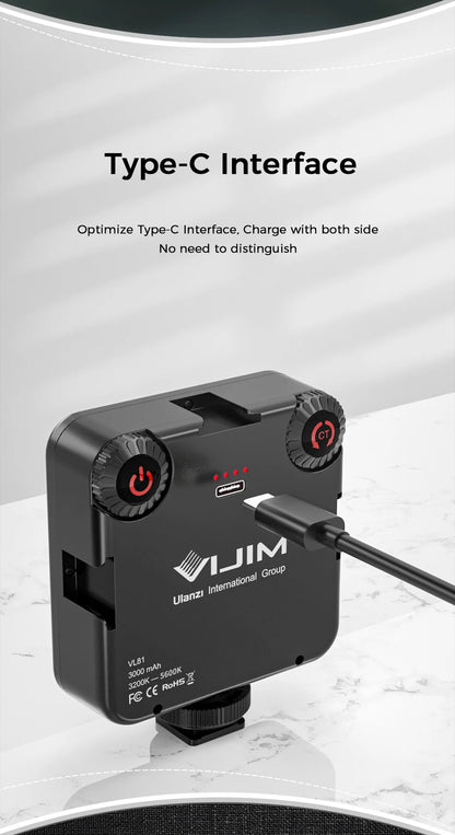 VIJIM VL81 LED Video Light Camera Light 3200-5600K 850LM 6.5W With Cold Shoe Mini Vlog Fill Light 3000mAh Panel Lamp Photography