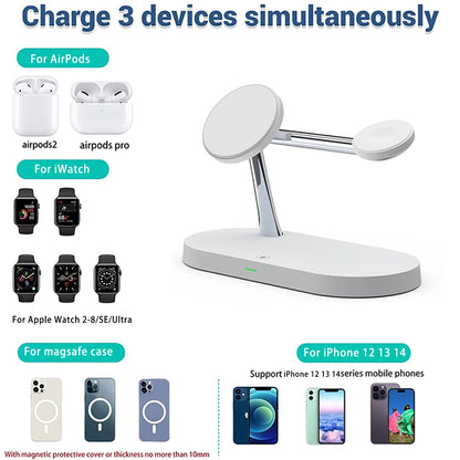 Wireless Charging Station Charger Dock 3in1 Stand For Apple Watch iPhone Magsafe