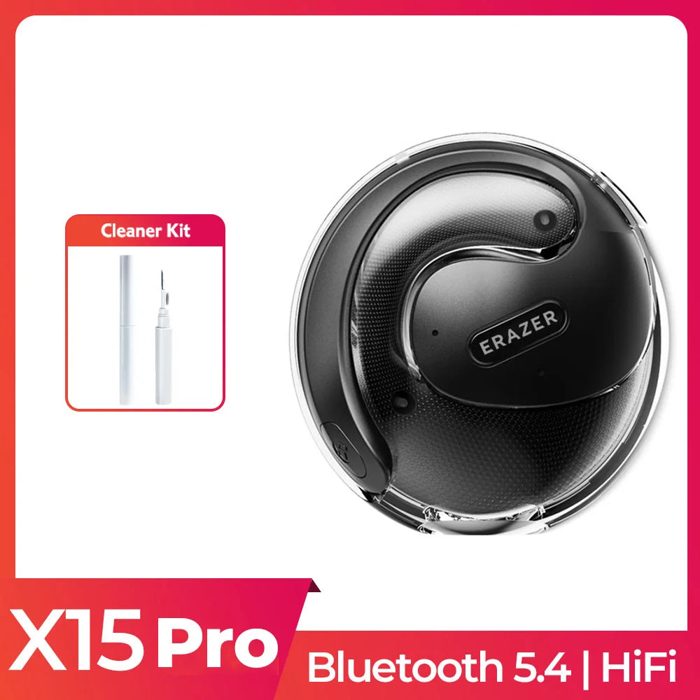 ERAZER X15 pro Bluetooth 5.4 Earphones Sports Wireless Headphones Ear Hook Game Erazer Earbuds with Mic for IOS Android | Color:Black with clean kit