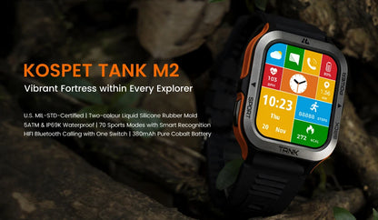 Original KOSPET TANK M2 Ultra Smart Watch Men Military Smartwatch Men's Fitness Watches AI Voice 70 Sport Modes IP69K Waterproof