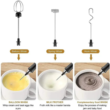 Rechargeable Electric Milk Frother - 3 Speeds, Handheld Foam Maker for Latte, Cappuccino, Hot Chocolate - USB