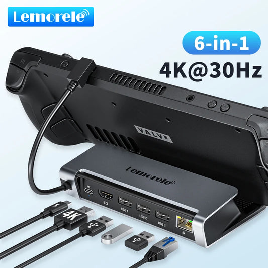 Lemorele Steam Deck Dock Console with USB-C to HDMI PD100W Gigabit Ethernet Console Hub Holder