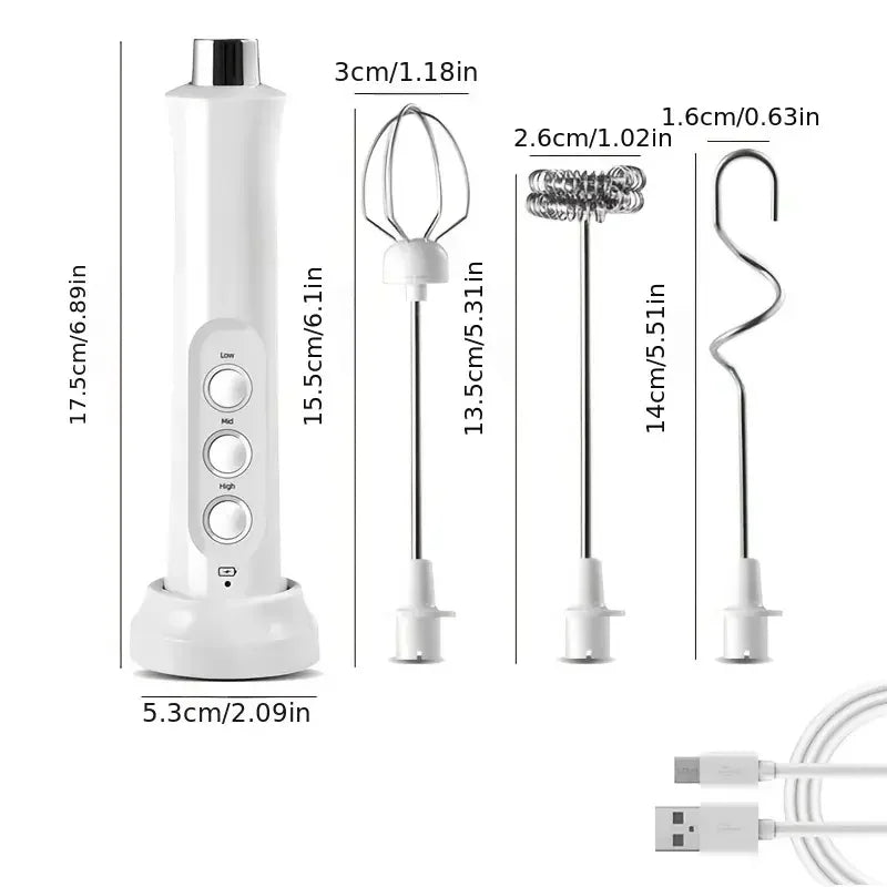 Rechargeable Electric Milk Frother - 3 Speeds, Handheld Foam Maker for Latte, Cappuccino, Hot Chocolate - USB