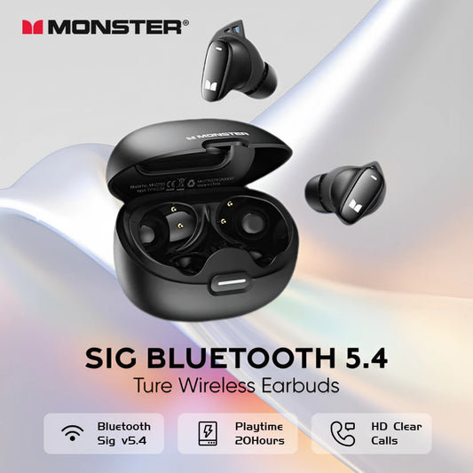 Monster Ture Wireless Earbuds AI Noise Cancelling Bluetooth 5.4 Headphones IPX5 Waterproof Sports Earphone with Mic TWS Headset