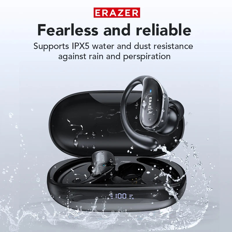 ERAZER XT80 Pro Sports Wireless Headphones with Mics, Button Control, LED Power Display,Hifi Stereo Sound
