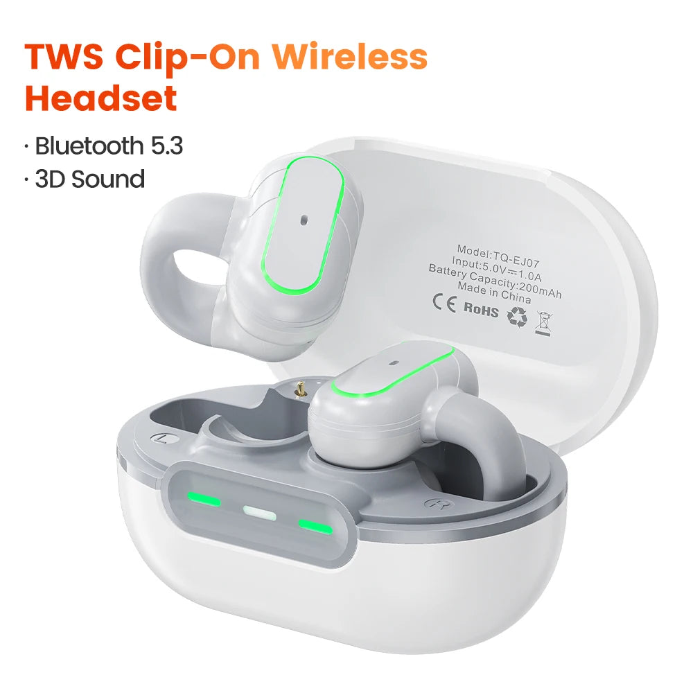 Toocki TWS Clip-on Earphones Bluetooth 5.3 True Wireless Touch Control Headphones 3D HiFi Sport Headset Long Standby Earbuds
