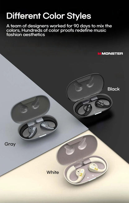 Monster AuraFit X02 Open Ear Bluetooth 5.4 Earphones 360° Stereo Sound Air Conduction Headphones OWS Bluetooth Ear Hook Ear Buds