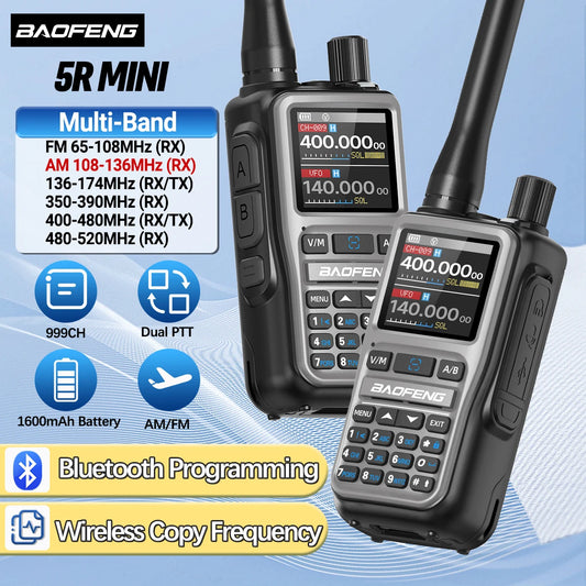 BAOFENG UV-5R Mini Walkie Talkie Multi Band Bluetooth Programming Wireless Copy Frequency 999CH AM FM Long Range Two Way Radio