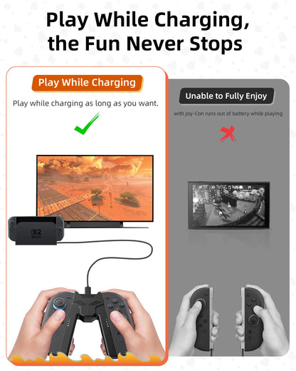 Switch 2 Joy-con Charging Grip Portable Dual Charging Holder Handle Controller Grip