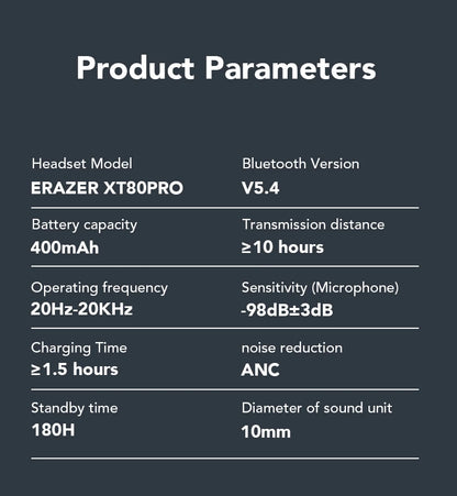 ERAZER XT80 Pro Sports Wireless Headphones with Mics, Button Control, LED Power Display,Hifi Stereo Sound