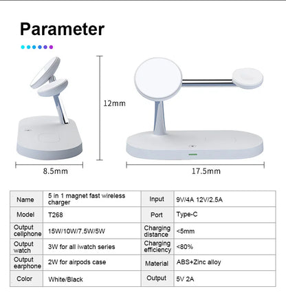 Wireless Charging Station Charger Dock 3in1 Stand For Apple Watch iPhone Magsafe