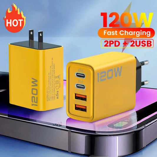 120W Fast Charger Type C Quick Charge 3.0 USB Charger Adapter For iPhone Samsung PD USB Charger Fast Charging