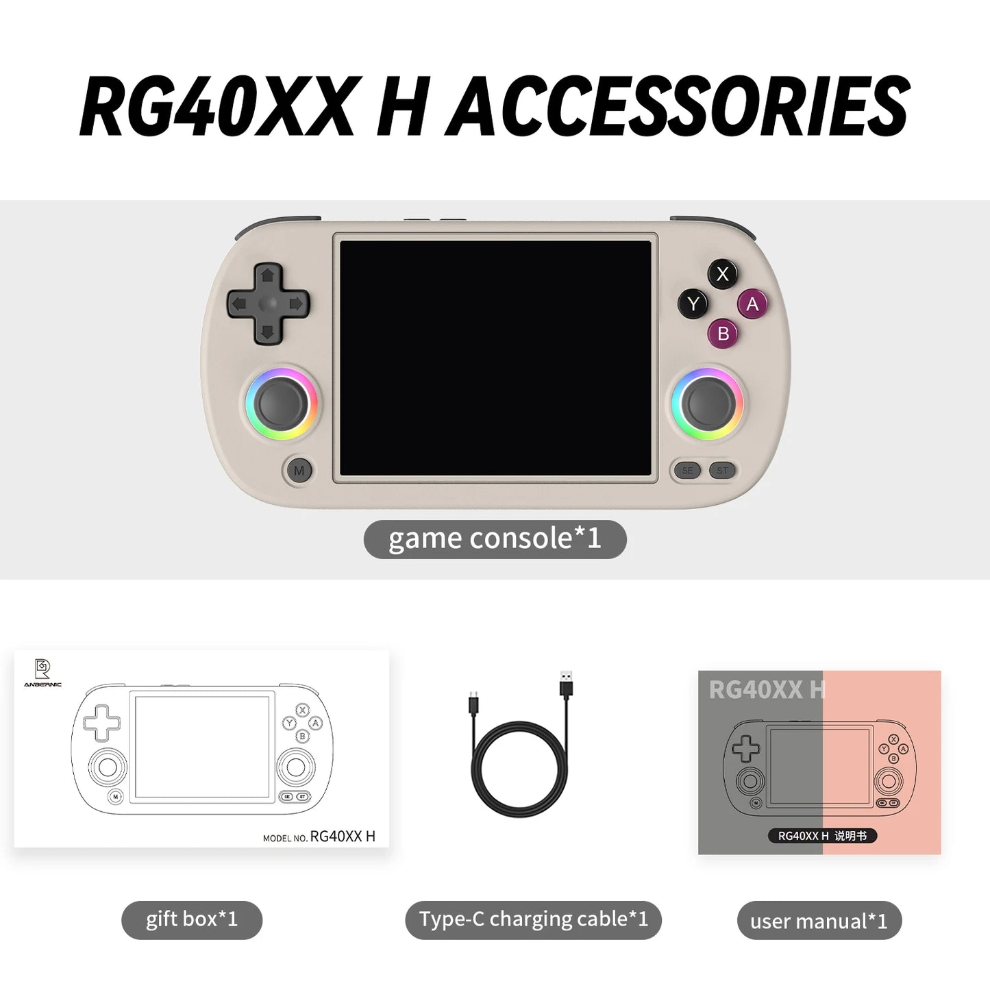 ANBERNIC RG40XX H Handheld Game Console 4.0-in 640*480 IPS Screen 3200mAh 64 Bit System With RGB Light Built in 5K+Games RG40XXH