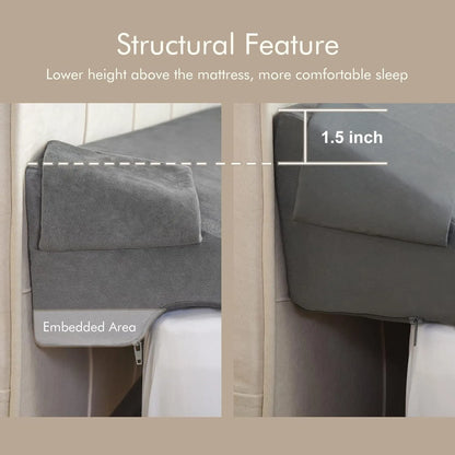 King Bed Wedge Pillow for Headboard Gap Filler(0-5"),High-Density Foam,Prevents Pillows & Items Loss,Ergonomic Design,Pockets