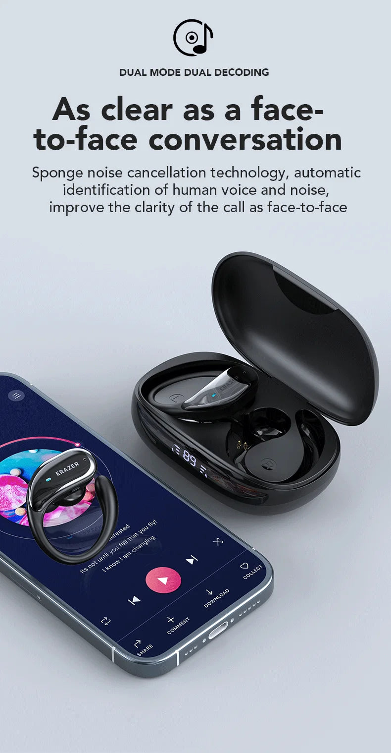 ERAZER XT80 Pro Sports Wireless Headphones with Mics, Button Control, LED Power Display,Hifi Stereo Sound