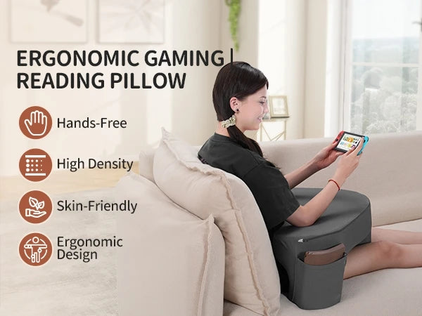 Gaming Reading Pillow Ergonomic Soft Memory Foam 3 Legs Bed Arm Rest Pillow for Couch Car Floor Grey Bed Reading Arm Rest Pillow