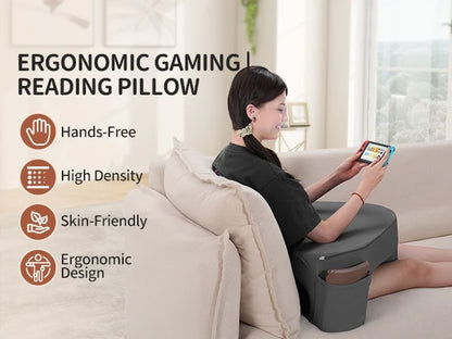 Gaming Reading Pillow Ergonomic Soft Memory Foam 3 Legs Bed Arm Rest Pillow for Couch Car Floor Grey Bed Reading Arm Rest Pillow