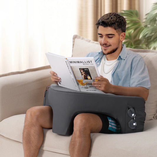 Gaming Reading Pillow Ergonomic Soft Memory Foam 3 Legs Bed Arm Rest Pillow for Couch Car Floor Grey Bed Reading Arm Rest Pillow