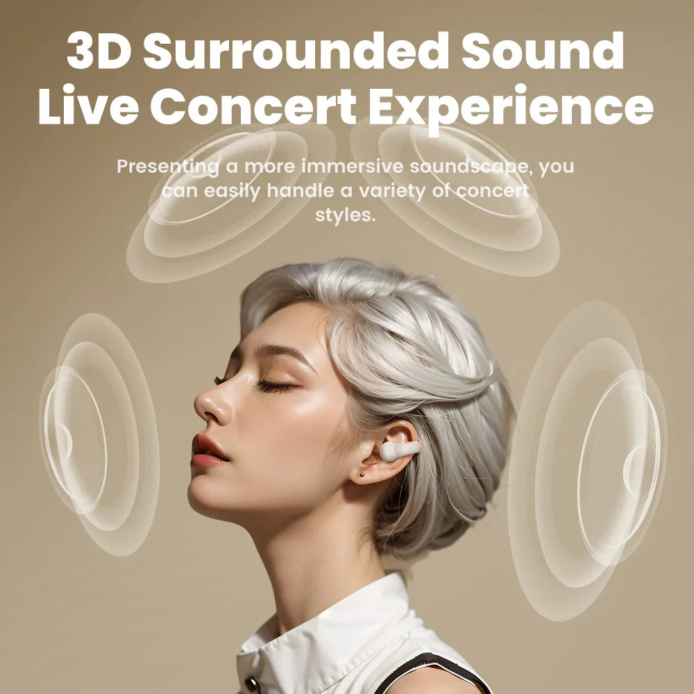 Toocki TWS Clip-on Earphones Bluetooth 5.3 True Wireless Touch Control Headphones 3D HiFi Sport Headset Long Standby Earbuds
