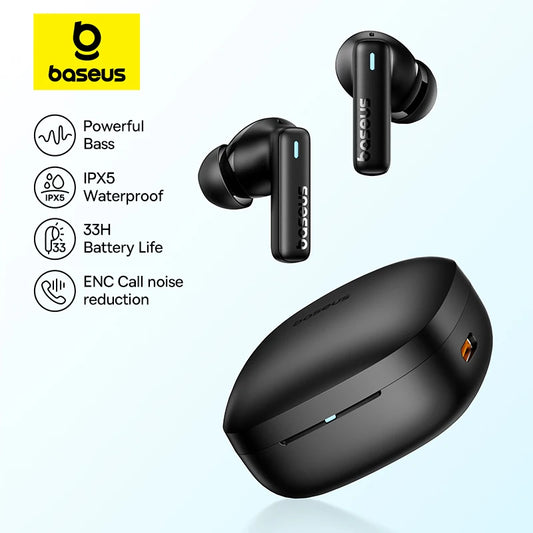 Baseus Bowie E19 Wireless Earphones Bluetooth 5.3 Big Bass 12mm Drivers IPX5 Earbuds 33Hrs Battery Life Headphones