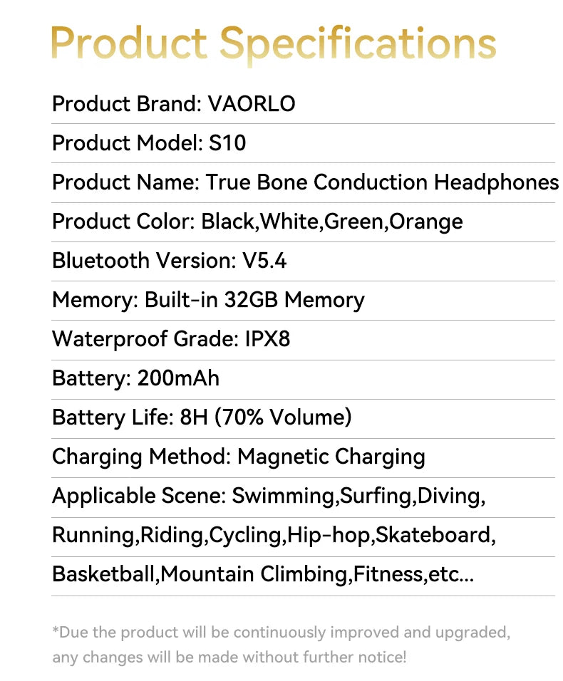 S10 Bluetooth 5.4 True Bone Conduction Headphones IPX8 Waterproof DT5.0 MP3 Built-in 32GB Memory LED Digital Display For Swiming