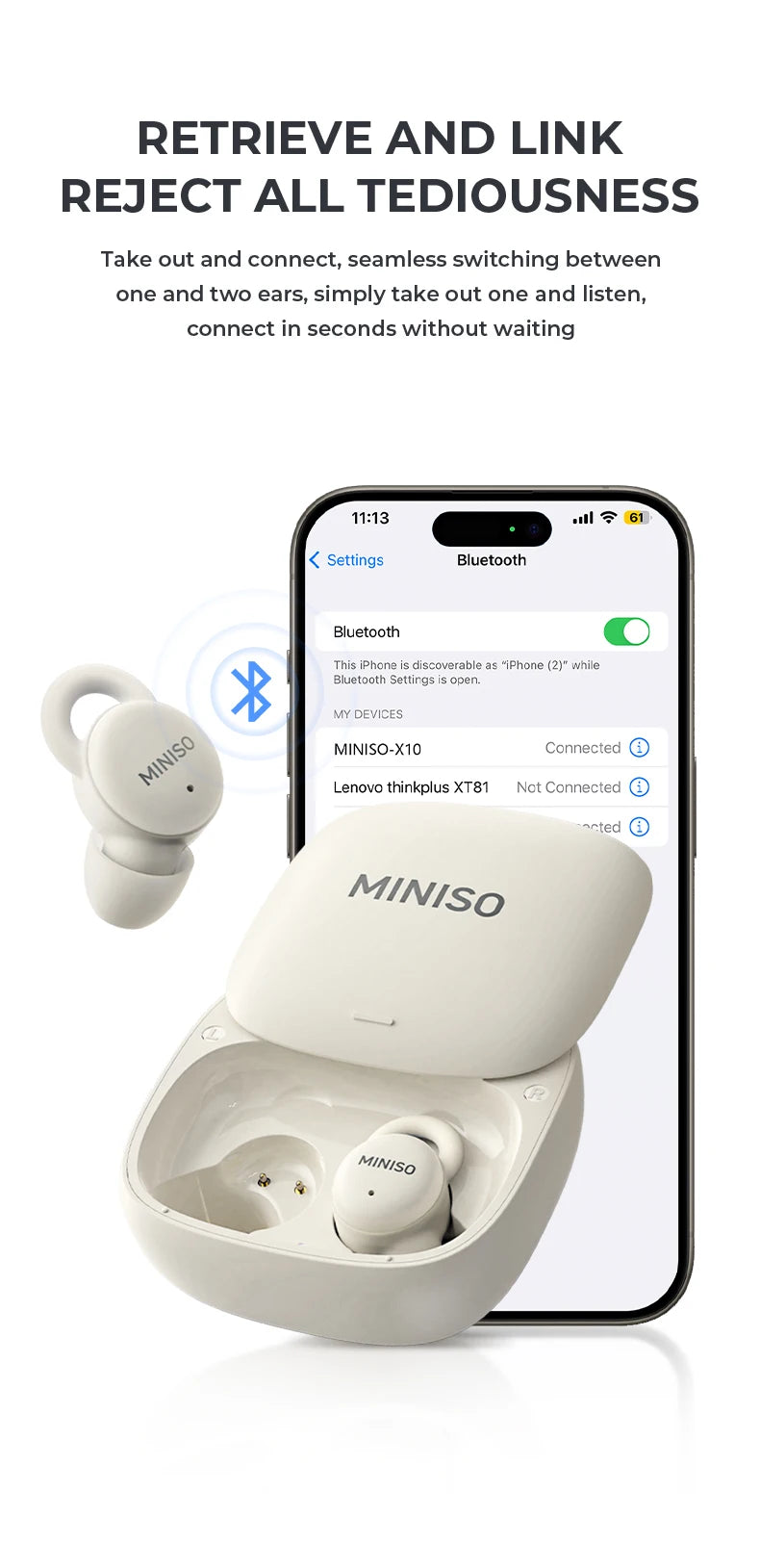 MINISO X10 Wireless Bluetooth 5.4 Earphones Sleep Wireless Headphones With Mic Touch Control Noise Cancelling Super Long Endur