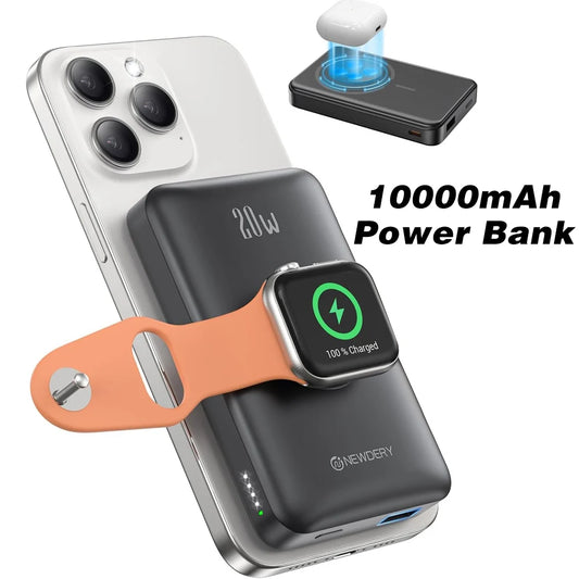 10000mAh Wireless Power Bank for iPhone MagSafe and Apple Watch 4-Ultra 2