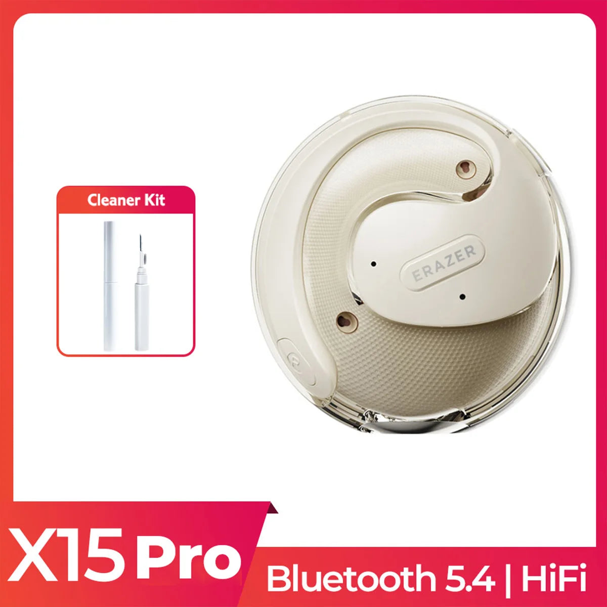 ERAZER X15 pro Bluetooth 5.4 Earphones Sports Wireless Headphones Ear Hook Game Erazer Earbuds with Mic for IOS Android | Color:White with clean kit